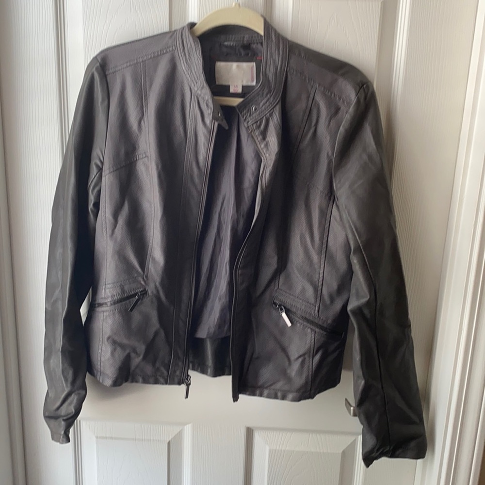 dark grey leather jacket
